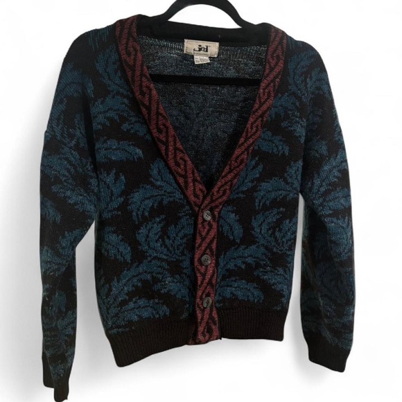 VINTAGE 90s Jed V-Neck Knitted Leaf Cardigan - Picture 2 of 5